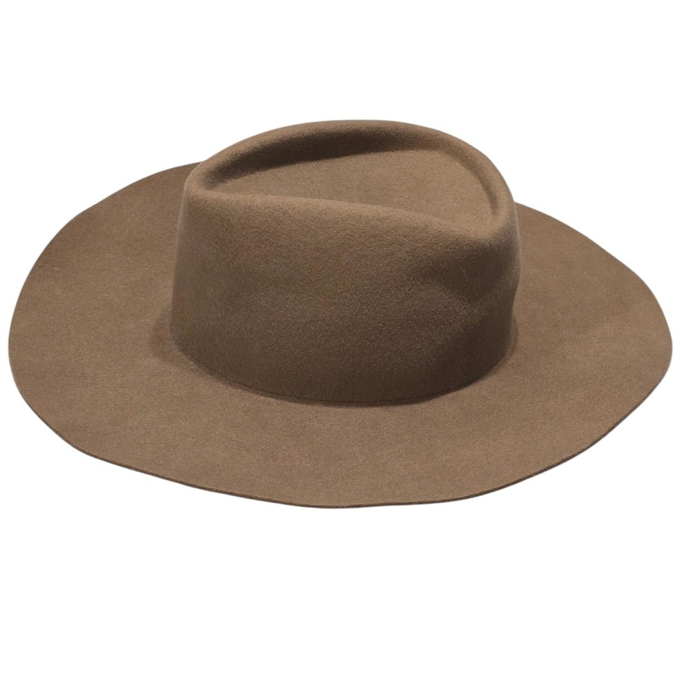 Gigi Pip Tan 100% Australian Wool Wide Brim Fedora Hat Size 59 Camel Boho
